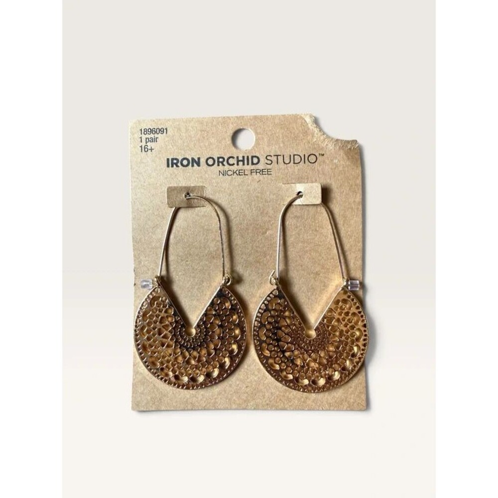 Boho Chic Gold Filigree Teardrop Hoop Earrings by Iron Orchid Studio